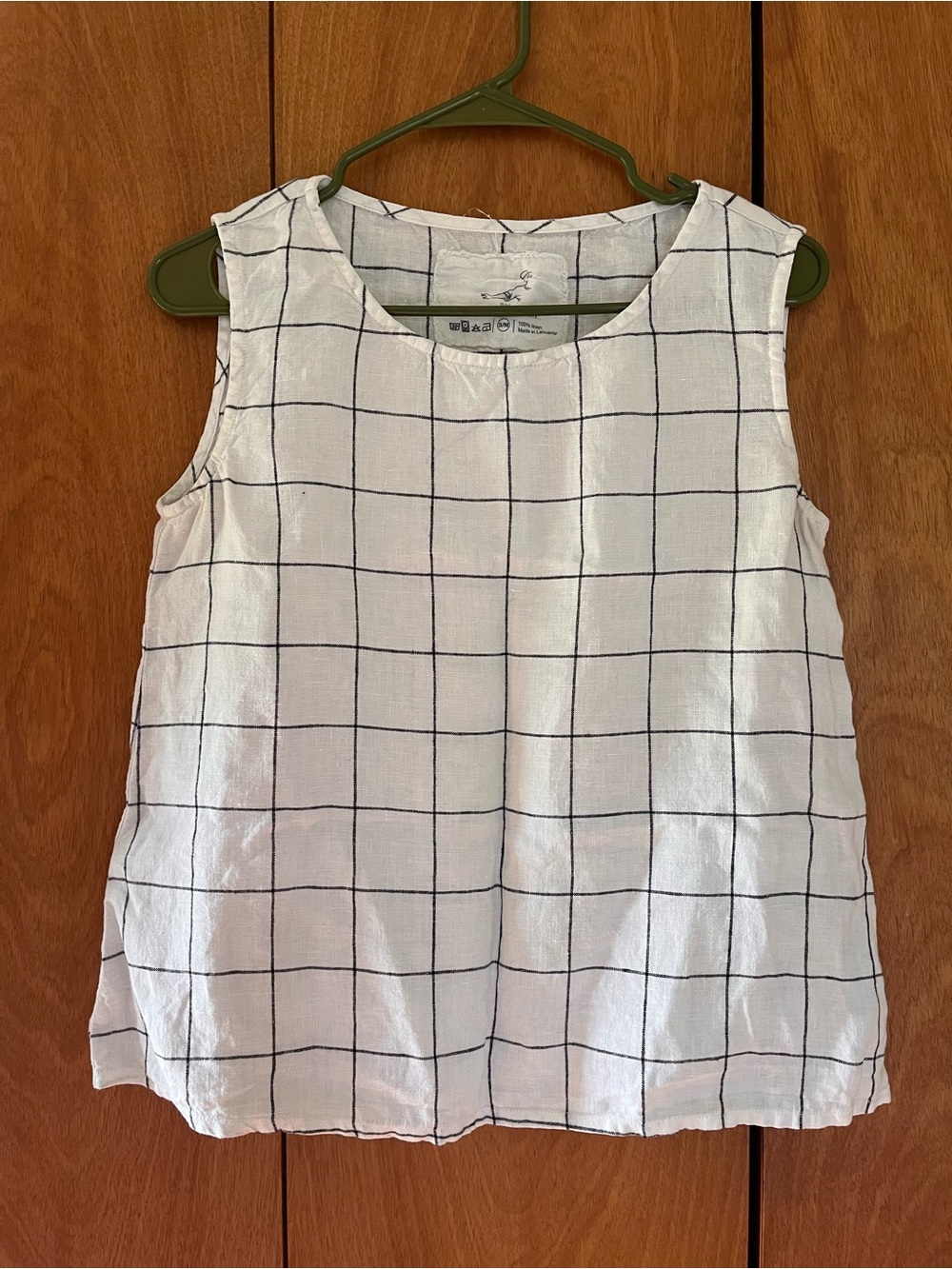 notPERFECTLINEN White Sleeveless Grid-Check Tank